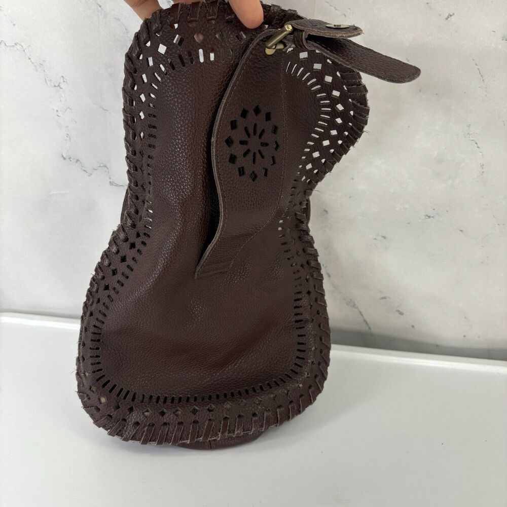 vintage Leather Crossbody Cut-Out Buckle Saddle Bag Purse soft slouch western - Picture 16 of 16